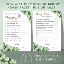 Baby Shower Games (5 Fun Games for 12 Guests), Baby Prediction Cards, Advice for Mum-to-be, True or False, Guess The Celebrity, Gender Neutral Botanical Floral Design for Boy and Girl White and Green