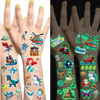 Beegoods (30 Sheets) Temporary Tattoos for Kids, Unique Kids Tattoos, Glow in the Dark Tattoos Party Bag Fillers, Kids Tattoos for Girls or Boys, UK Family Business