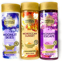 Imperial Leather Bath Soak Set 3 x 500ml. Enchanted Escape & Midnight Orchid - Relaxing, Moroccan Sunset & Argan Oil - Indulgent Spa and Moonlit Skies & White Cashmere - Calming