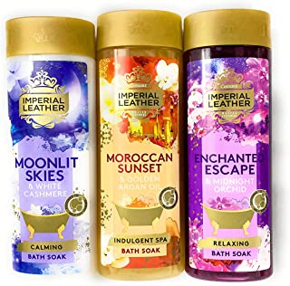 Imperial Leather Bath Soak Set 3 x 500ml. Enchanted Escape & Midnight Orchid - Relaxing, Moroccan Sunset & Argan Oil - Indulgent Spa and Moonlit Skies & White Cashmere - Calming