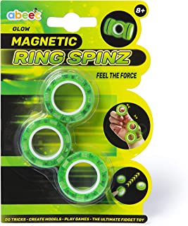 abeec Glow Magnetic Ring Spinz - Magnetic Rings Fidget Toy in 3 Assorted Glow Colours - Magnetic Toys Stress Relief for Anxiety – Hand Spinner Fidget Rings for Kids 8+