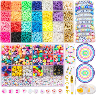 8500+ Pcs Clay Beads Bracelet Making Kit Round Flat Beads Polymer Clay Beads Set Clay Spacer Heishi Beads for Jewellery Making Bracelets Necklace DIY Jewellery Making Kit for Kids Adults,2 Boxes