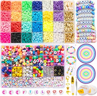 8000+ Pcs Clay Beads Bracelet Making Kit Round Flat Beads Polymer Clay Beads Set Clay Spacer Heishi Beads for Jewellery Making Bracelets Necklace DIY Jewellery Making Kit for Kids Adults,2 Boxes