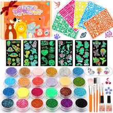 Oukzon Glitter Tattoo Kit, Temporary Tattoos for Kids - 24 Glitter Colors, 60 Pcs Luminous Tattoos, 150 Unique Stencils, Girls Tattoo Set for Kids, Body Make Up for Carnival, Birthday, Party Gifts