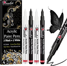 Acrylic Paint Pens, Black & White Pen Set of 4 Glass Paint Markers 0.7mm Extra Fine Tip | Ideal for Wood, Fabric, Porcelain, Ceramic, Stone, Rock Painting and more