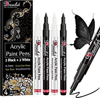 Acrylic Paint Pens, Black & White Pen Set of 4 Glass Paint Markers 0.7mm Extra Fine Tip | Ideal for Wood, Fabric, Porcelain, Ceramic, Stone, Rock Painting and more