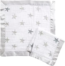 aden + anais Starry Security Blanket - Pack of 2 | Grey Soft & Breathable 100% Cotton Muslin with Satin Trim Comforter | Unisex Shower Gift Set for Baby Girls & Boys | Newborn & Infant Essentials