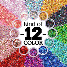 Veroa 12 Colors Make Face Body and Hair Glitter at The Festival,Chunky Glitter for Festivals, Parties, Raves,Brightly Coloured Festive Accessories(10g12PCS)