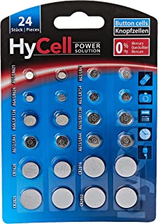 HYCELL Alkaline & Lithium Button Cells [Assorted Multipack of 24] Incl 2 of CR1620/CR2016/CR2025/CR2032/LR41/LR43/LR44/LR626/LR621/LR754/LR1120/LR1130 Coin Cells ideal for Watches, Car Keys, Toys etc