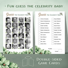 Baby Shower Games (5 Fun Games for 12 Guests), Baby Prediction Cards, Advice for Mum-to-be, True or False, Guess The Celebrity, Gender Neutral Botanical Floral Design for Boy and Girl White and Green