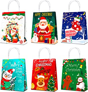 RFWIN 30Pcs Christmas Paper Bags with Handle, Christmas Kraft Carrier Bags Xmas Gift Bag Paper Sandwich Lunch Bags, Party Paper Bags for Birthday Wedding Snack Cookies, 22 x 18 x 8 cm