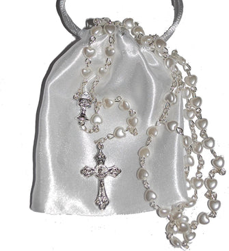 Amelia Mae Beautiful White Heart Rosary Beads - Girls & Boys - Perfect First Rosary, Communion or Confirmation Present