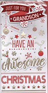 Prelude Grandson Christmas Card ~ To A Special Grandson Happy Christmas ~ Modern Snowflake Quality Xmas Card