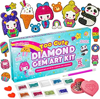 GirlZone Diamond Gem Art Kit, All You Need in One Kids Crafts Set to Make Diamond Art for Kids, Sparkle Gem Stickers Kit, and Diamond Painting for Kids, Great Gift Idea and Toys for 7 Year Olds Girls