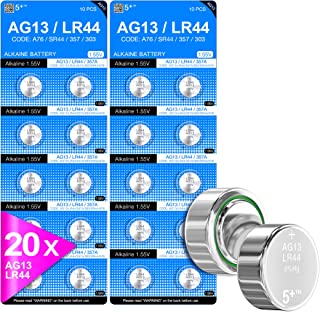 5Plus Group 20 Pcs LR44 AG13 357 303 SR44 A76 Battery 1.5V Button Coin Cell Batteries