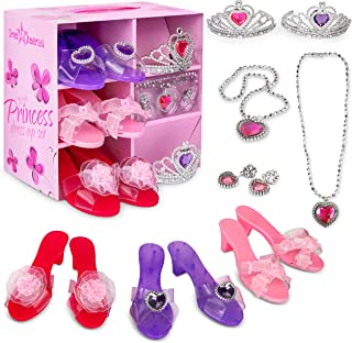 Dress Up America My Princess Dress Up Set for Kids - Set includes Crown for Girls, 3 Beautiful Shoe Pairs, Earrings, and Necklace - Glamorous Accessories - Little Girl and Toddler Role-Play Gift Set