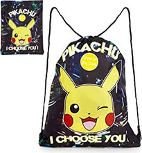 Pokemon Drawstring Bag, PE Gym Bag, Swimming and Sport Sack, Glow in the Dark Bag featuring Pikachu, Lightweight Black String Sack for Kids and Adults, Pokemon Gifts