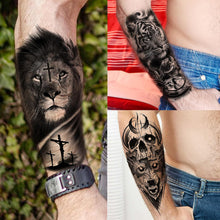 Moheer 63 Sheets Black Temporary Tattoos For Women Men Adults, Realistic Gangster Skull Lion Wolf Tiger Owl Temp Tattoos Arm Sleeve, Bulk 3D Fake Tattoos That Look Real And Last Long Gothic Body Art