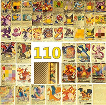 110 Pcs Gold Cards, Gold Plated Card Including Assorted Rare Foil Cards for Collectors(17 V Series,28 Vmax Rare Cards,43 GX Rare,6 EX,15 Basic,1 DX Fiery Dragon Card)