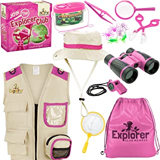 Cheerful Children Toys Kids Explorer Kit Bug Hunting Kit Explorer Costume includes Explorer Hat Cargo Vest for 3-7 year old boys girls Outdoor Backyard Safari Nature Zoo Keeper STEM Educational - Pink