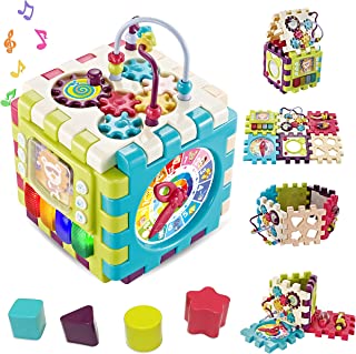 INvench Activity Cube Baby Toys - 6 in 1 Shape Sorter Early Development Educational Toy Gift for 1 Year Old Boy Girl