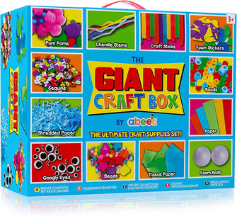 abeec Giant Craft Box for Kids - Box of Arts and Crafts Supplies - Craft Kits for Kids - Containing Lolly Pop Sticks, Googly Eyes, Pipe Cleaners, Tissue Paper - Kids' Craft Kits