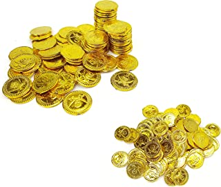 120 Pieces Kids Pirate Gold Coins Fake Treasure Chest Coins - Fancy Dress, Pretend Play Money Toy, Stocking Fillers - 10 Packs of 12 Coins perfect for Party Bag Favours, Pirate Treasure Hunt Theme