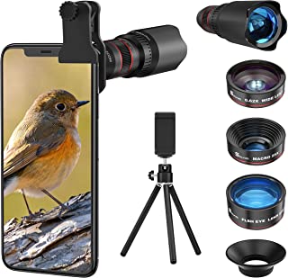 Selvim Phone Camera Lens Kit 9 in 1: 22X Telephoto Lens, 235° Fisheye Lens, 25X Macro Lens, 0.62X Wide Angle Lens, Movile Phone Lens Compatible with iPhone 11 12 13 8 7 6 Plus X XS XR Samsung Android