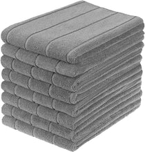 gryeer Microfibre Tea Towels, Super Absorbent, Extra Large and Thick Kitchen Towels, Stripe Designed, 50 x 70 cm, Pack of 8, Grey