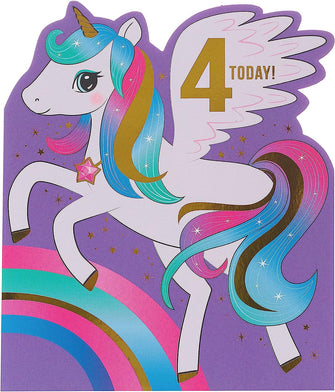 UK Greetings 4th Birthday Card - 4th Birthday Card for Girls - Girls 4th Birthday Card - 4 Year Old Girl Birthday Card - Unicorn Birthday Card, Multi, 679387-0-1