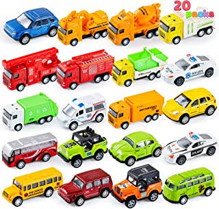 JOYIN 20 Piece Pull Back Die Cast Metal Toy Car Model Vehicle Set for Toddlers, Girls and Boys Kids Play Car Set