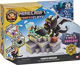 Treasure X Minecraft Caves & Cliffs Ender Dragon. Mine & Craft Character and Ender Dragon. Mine, Discover & Craft with 20 Levels of Adventure, Will you find the Real Gold Dipped Treasure?