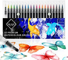 Bik Bok Creations Watercolour Brush Pens, 20 Water Based Ink Art Set for Colouring, Bullet Journals, Calligraphy and Drawing - Art and Crafts Supplies, Real Nylon Pens with Soft Water Blending Brush