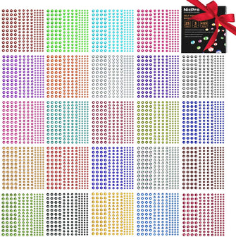 Rhinestone Stickers 4125 PCS, Nicpro Self Adhesive Face Gems Stick on Body Jewels Crystal in 3 Size 25 Colors,25 Embellishments Sheet for Crafts Nail Makeup