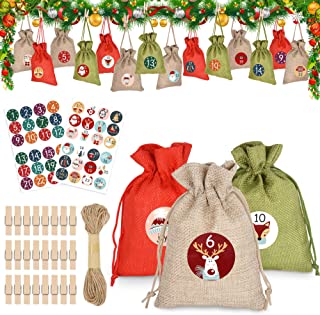 Advent Calendar Bags 2022, Advent Calendars Small Bags for Filling, Xmas Countdown Hanging Advent Calendar Set with Drawstring, Resusable DIY Make Your Own Advent Calendars for Christmas Decorations