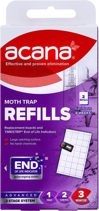 Acana Moth Trap Refills, Pack of 2 Pads - Ideal for Protecting Clothes, Carpets & Wardrobes - Home & Surfaces - Traps Moths, Pheromone Technology - Harsh Chemical Free - Refillable