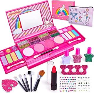 MarckersHome Kids Makeup Sets for Girls - Real Washable Makeup Kit with Nail Polish Eyeshadow Lipstick Cosmetic Bag Unicorn Gift for Girls Ages 4 5 6 7 8 9 10 11