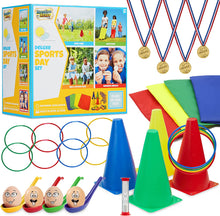 Garden Games Outdoor Play Equipment for Children Family Summer Kids Garden Toys Sports Day Kit Egg and Spoon Race Ring Toss Sack Race Bean Bag Toss Snakes and Ladders