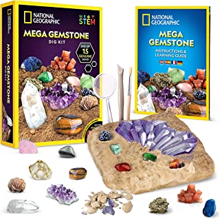 National Geographic Mega Gemstone Dig Kit – Dig Up 15 Real Gems with this Excavation Kit, STEM Science Educational Toys make Great Kids Activities