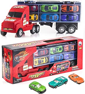 15" Carrier Truck Toy Car Transporter Includes 6 Metal Cars Toy For Boys Great For Boys