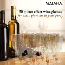 MATANA - 50 Pack Gold Glitter Wine Glasses Multi-Use Glass Set for Wedding Anniversary Birthday Cocktail Party - 170ml