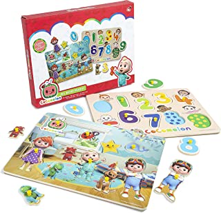 CoComelon Peg Boards Puzzles – CoComelon Toys - Early Development & Activity Toys - Toddler Games - Cocomelon Baby Toys - 2 X Wooden Puzzle Boards