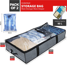 Mintry 90L underbed storage boxes- Pack of 2 Large under bed storage box with 3x Bonus Large Zip lock Bags- Clothes storage boxes with lid & PVC Window For Quilts, Blankets & Clothes