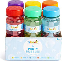 abeec Bubble Solution - Pack of 6 Party Bubbles with Wands Included - Party Bag Filler or Bubbles for Outdoor Games or Indoor Fun - 118ml Assorted Bottles X6