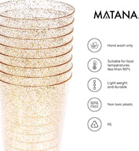 Matana - 50 Premium 275ml Multi-use Plastic Tumbler Cups with Gold Glitter for Garden Wedding Anniversary and Birthday Party