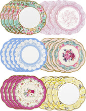Pack of 24 Vintage Floral Paper Plates with Scalloped Edge, Truly Scrumptious Disposable Tableware For Birthday or Garden Party, Afternoon Tea, Baby Shower, Wedding 17.5cm