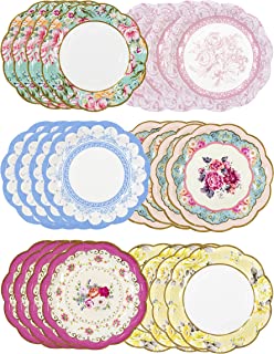 Pack of 24 Vintage Floral Paper Plates with Scalloped Edge | Truly Scrumptious Disposable Tableware For Birthday or Garden Party, Afternoon Tea, Baby Shower, Wedding 17.5cm
