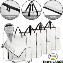 DECO EXPRESS Laundry Bags, Heavy Duty Jumbo Garage, Attic Or Underbed Storage Solutions For Clothes, Bedding, Duvet, Pack Of 4 Extra Large Clear Bags With Zip For Dust Protection When Moving Houses