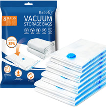 rabofly Premium Vacuum Storage Bags - Pack of 8 (2 Jumbo + 2 Large + 2 Medium + 2 small) Double Zip Seal Reusable for Duvets, Bedding, Pillows, Clothes, Quilts, Sweater, Comforters, Suitcases