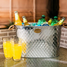 LIVIVO Galvanised Steel 24L Drinks Ice Cool Bucket Pail Diamond Embossed with Rope Handles - Ideal for Garden Parties, BBQs Cooling Bottles Tub, Cans of Beer or Soft Drinks Champagne Prosecco Whisky